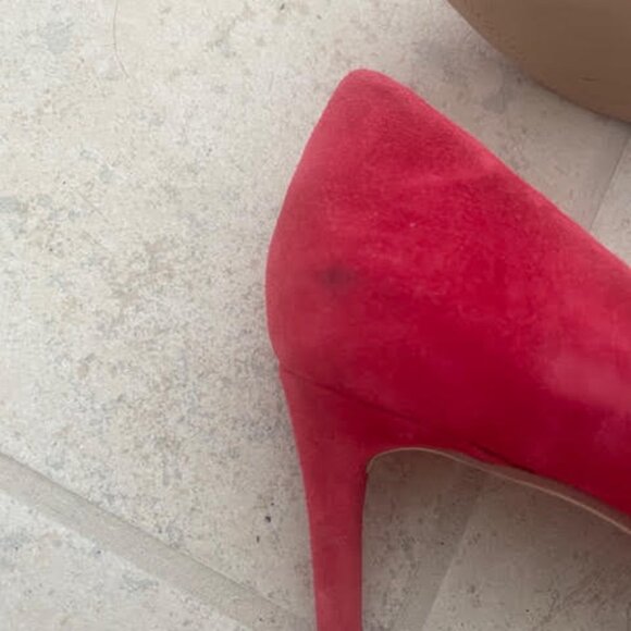 H&M Suede Court Shoes Red Bow Eur 37 US 6 3 inch heel pointed toe - Picture 5 of 6